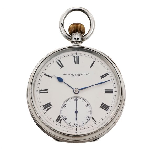 Large English silver keyless lever watch with carrousel Circa 1870