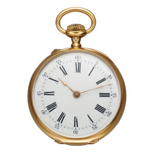 Swiss 18 carat gold open faced keyless pendant watch Circa 1896