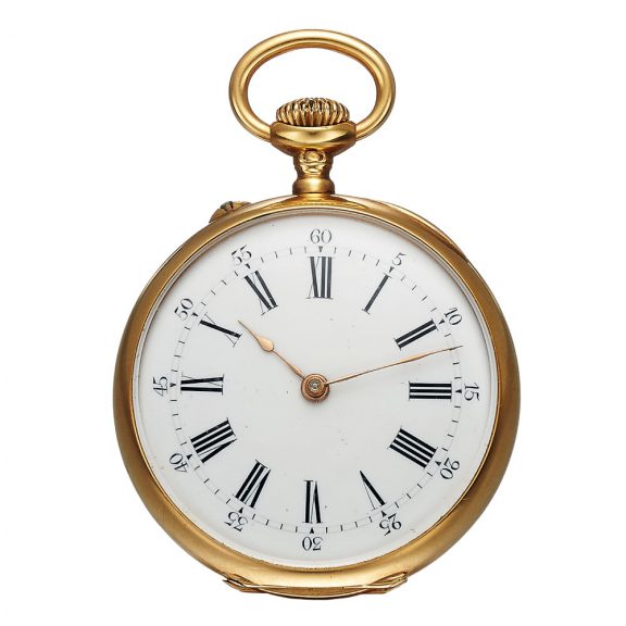 Swiss 18 carat gold open faced keyless pendant watch Circa 1896