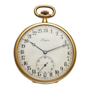 Swiss gold keyless lever watch with 24-hour dial Circa 1920
