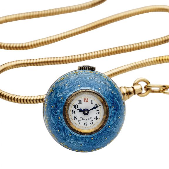 Swiss silver and enamel ball-shaped pendant watch Circa 1920