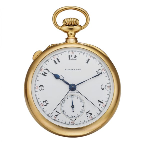 Swiss 18K gold keyless lever split-seconds chronograph Circa 1915
