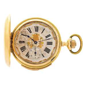 Swiss 18K gold minute repeating keyless lever watch Circa 1890