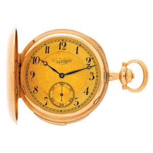 Swiss gold hunting cased repeating keyless lever Circa 1900