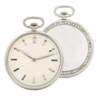Elegant Swiss platinum and diamond-set keyless lever Circa 1940