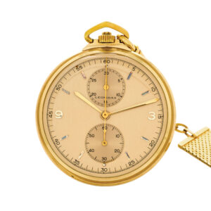 Swiss 18K gold keyless lever chronograph with register Circa 1950