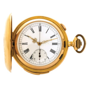 Swiss 18K gold minute repeating keyless lever chronograph Circa 1915