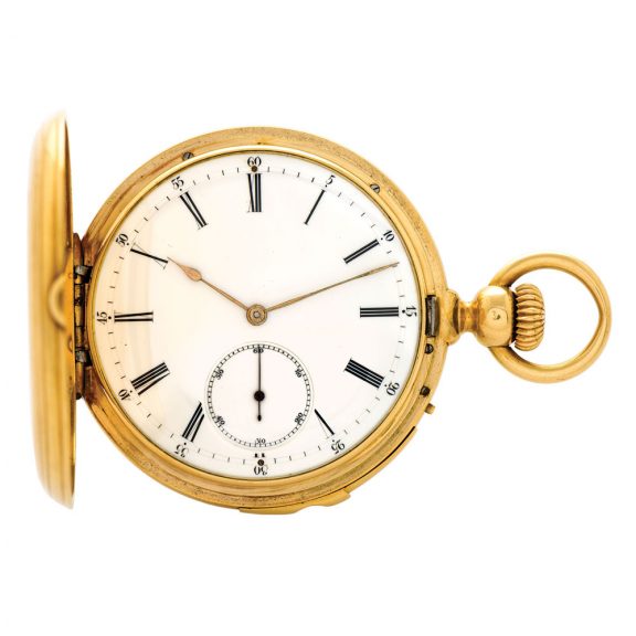 Swiss 18K gold hunting cased minute repeating lever Circa 1870