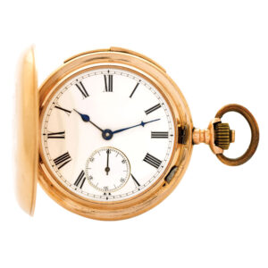 Swiss gold hunting cased minute repeating keyless lever Circa 1910