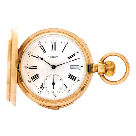 Swiss gold hunting cased quarter repeating keyless lever Circa 1890
