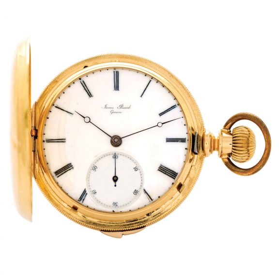 Swiss gold repeating lever clock watch with self-strike Circa 1880