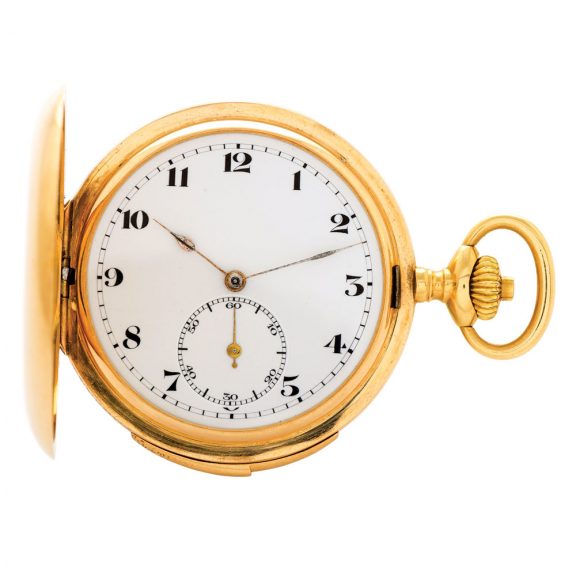 Swiss 18K gold minute repeating keyless lever watch Circa 1910