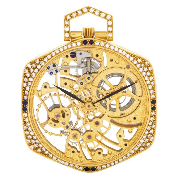 Swiss 18K gold, diamond and sapphire-set lever watch Circa 1995
