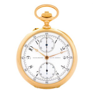 Swiss 18K gold keyless lever chronograph with register Circa 1915