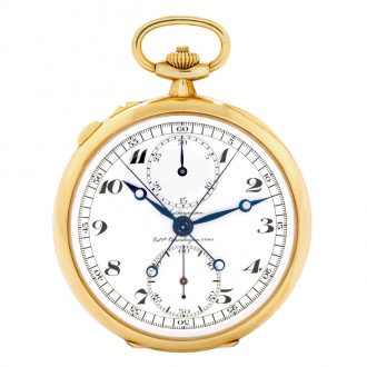 Thin Danish gold keyless lever split-seconds chronograph Circa 1915