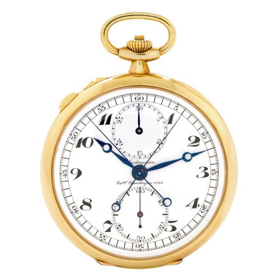 Thin Danish gold keyless lever split-seconds chronograph Circa 1915