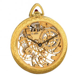 Very rare Swiss 18K gold skeletonized keyless lever Circa 1983