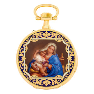 Swiss 18 carat gold and enamel repeating keyless lever Circa 1900