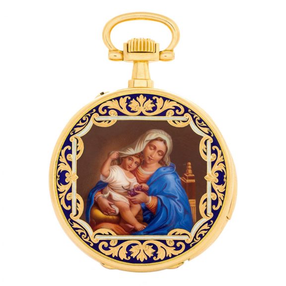 Swiss 18 carat gold and enamel repeating keyless lever Circa 1900