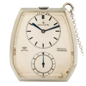 Swiss 18K white gold hexagonal dress watch with chain Circa 1931