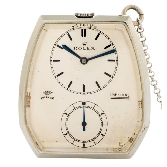 Swiss 18K white gold hexagonal dress watch with chain Circa 1931