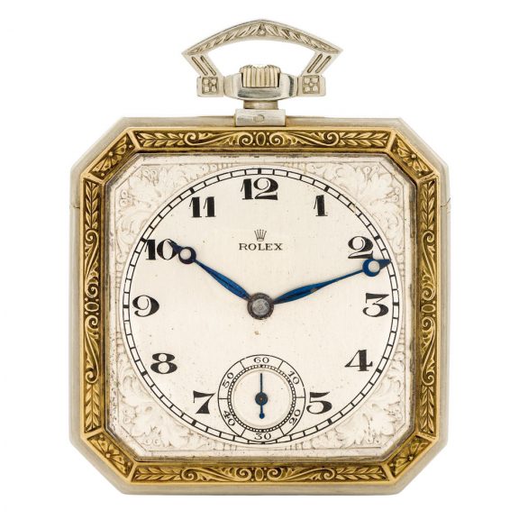 Swiss 18K two-colour gold square-form keyless lever Circa 1925