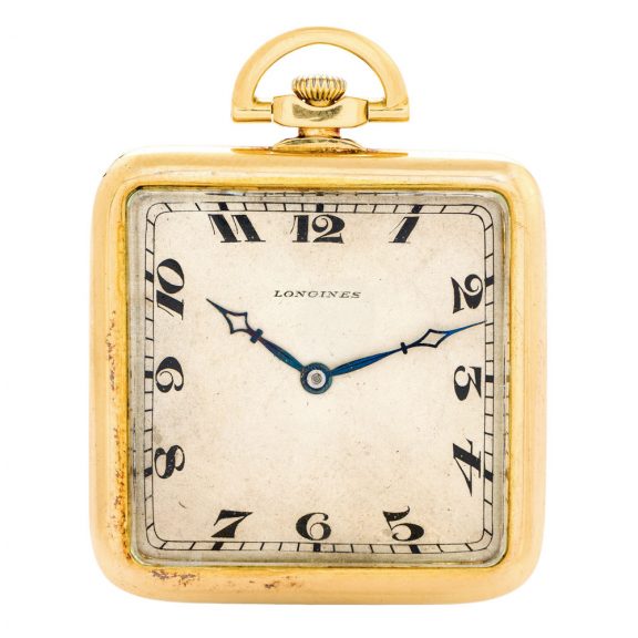 Swiss 18 carat gold open faced square lever watch Circa 1920