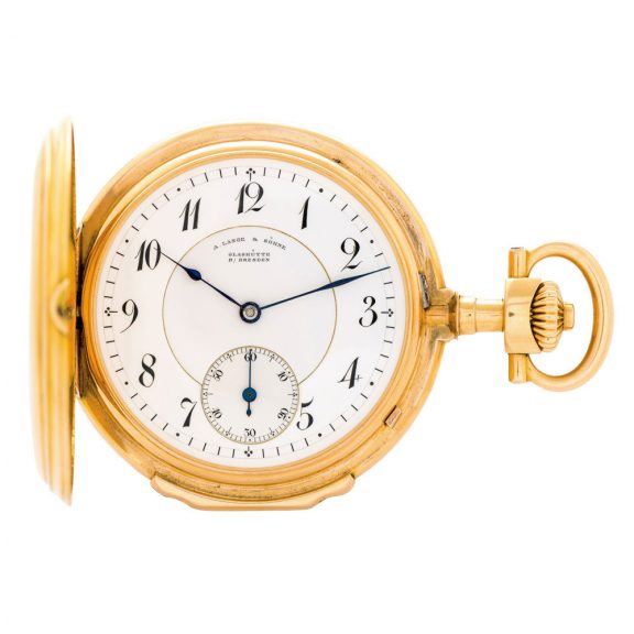 Large German 18K gold hunting cased keyless lever Circa 1900