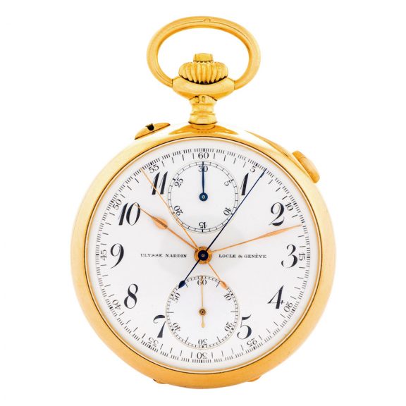 Swiss gold split-seconds chronograph with register Circa 1915
