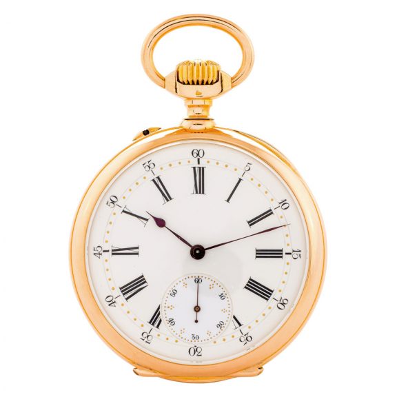 Fine French 18K gold open faced lever pocket watch Circa 1890