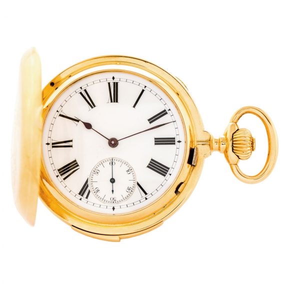 Swiss 18K gold minute repeating keyless lever watch Circa 1910