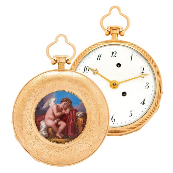 Swiss two-train repeating musical watch with erotic scene Circa 1810 Swiss two-train repeating musical watch with erotic scene Circa 1810