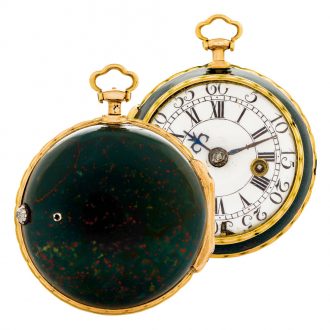 French 22K gold-mounted bloodstone verge watch Circa 1750