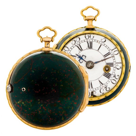 French 22K gold-mounted bloodstone verge watch Circa 1750 French 22K gold-mounted bloodstone verge watch Circa 1750