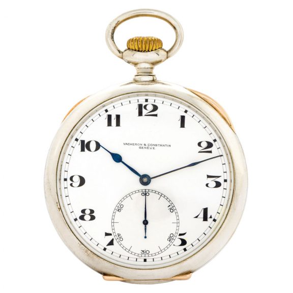 Swiss sterling silver open faced keyless lever deck watch Circa 1941