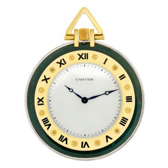 French nephrite, gold, platinum and diamond-set watch Circa 1980