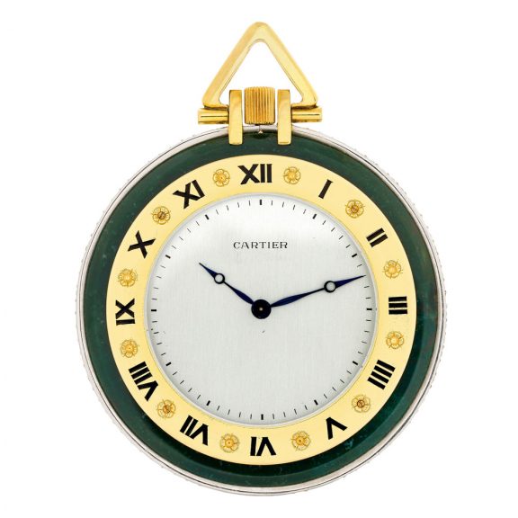 French nephrite, gold, platinum and diamond-set watch Circa 1980