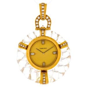 Swiss rock crystal, gold and diamond-set pendant watch Circa 1985