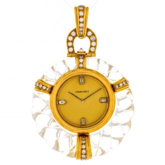 Swiss rock crystal, gold and diamond-set pendant watch Circa 1985
