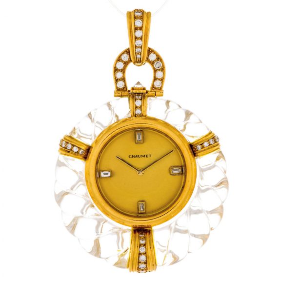 Swiss rock crystal, gold and diamond-set pendant watch Circa 1985 Swiss rock crystal, gold and diamond-set pendant watch Circa 1985