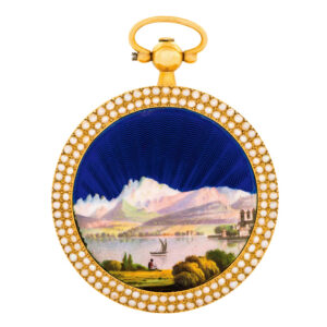 Swiss 18K gold, enamel and pearl-set verge watch Circa 1810