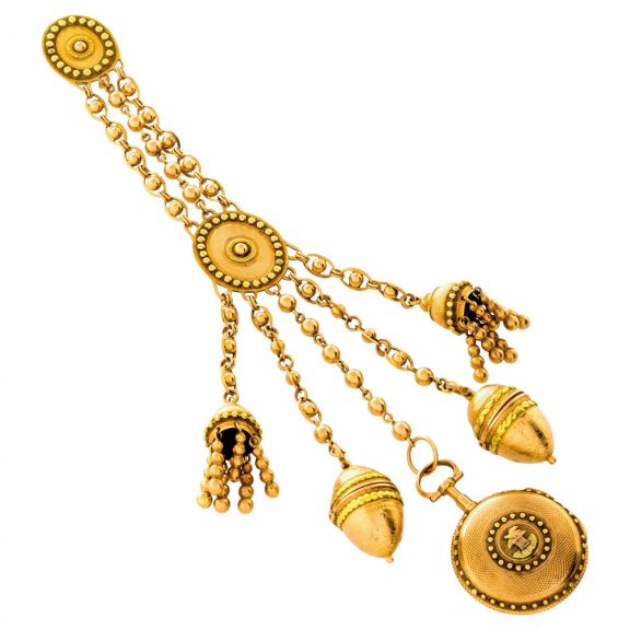 French gold verge pendant watch with chatelaine Circa 1780 French gold verge pendant watch with chatelaine Circa 1780