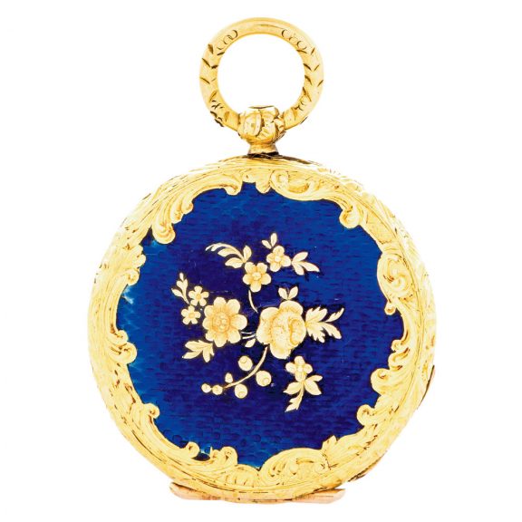 Fine Swiss 18K gold and enamel miniature watch Circa 1850 Fine Swiss 18K gold and enamel miniature watch Circa 1850