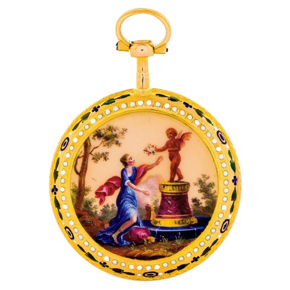 French gold and enamel cylinder pendant watch Circa 1780