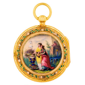 French 18K gold and enamel cylinder pendant watch Circa 1780