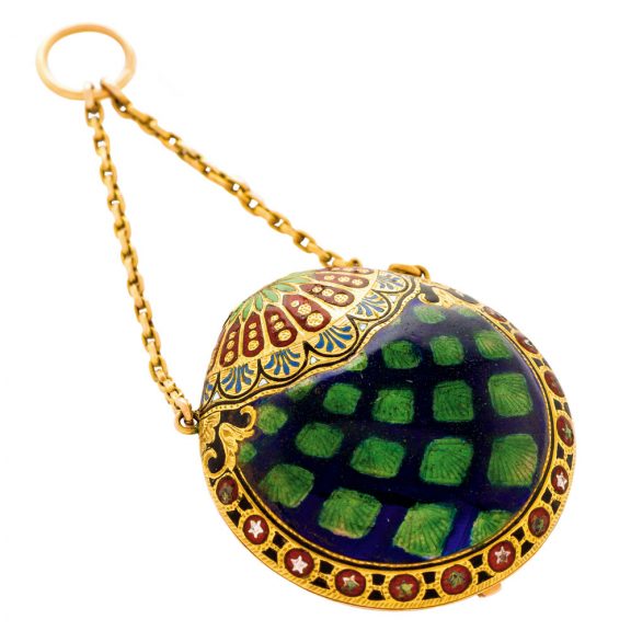 Swiss 18K gold and enamel pendant form watch Circa 1800