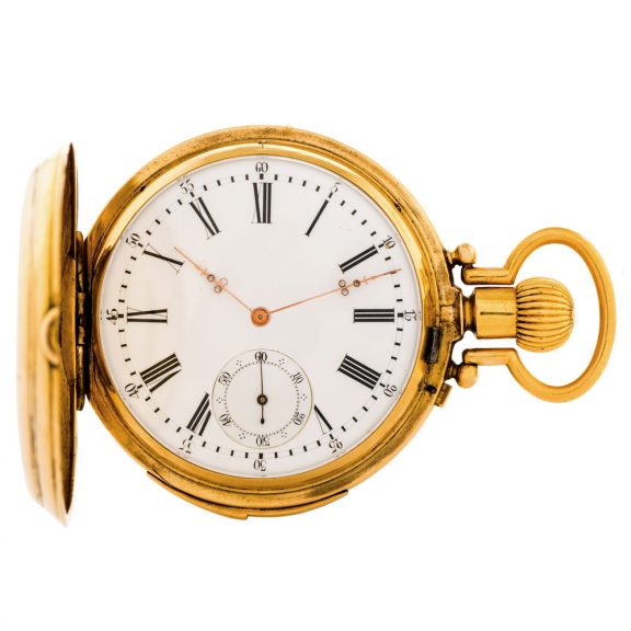 Swiss 18K gold quarter repeating keyless lever watch Circa 1880
