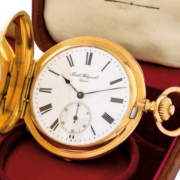 Swiss 18K gold hunting cased keyless lever watch Circa 1890