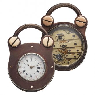 Swiss silver, gold and enamel padlock-form watch Circa 1880