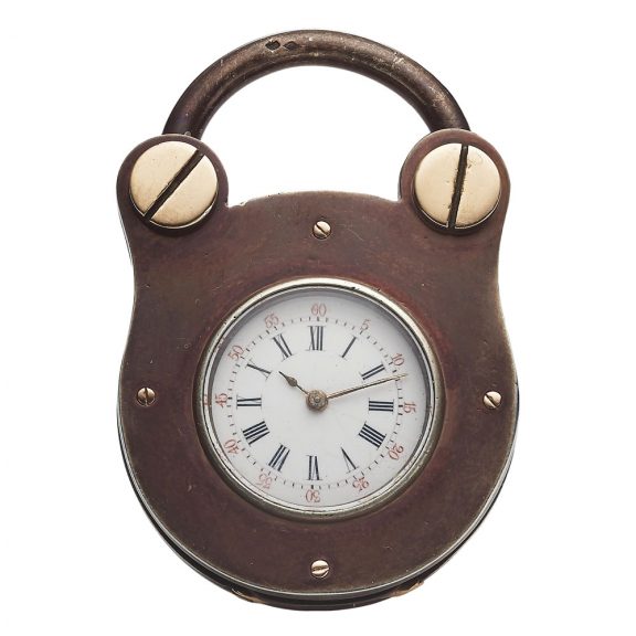 Swiss silver, gold and enamel padlock-form watch Circa 1880
